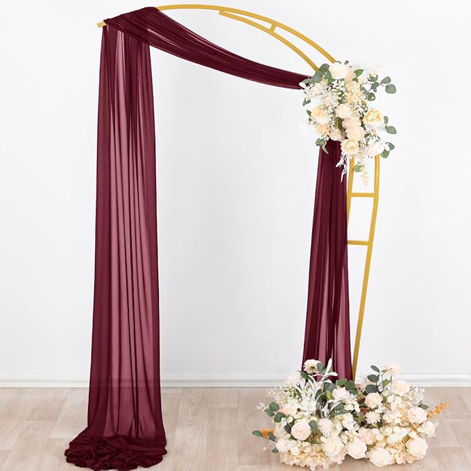 Socomi Wedding Arch Draping Fabric 29" x 20Ft 4 Panels Burgundy Sheer Outdoor - Image 3