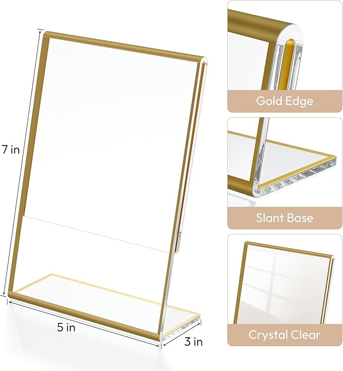 NIUBEE 6 Pack 5 x 7 Acrylic Gold Frame, Slanted Back Table Sign Holder - Image 3
