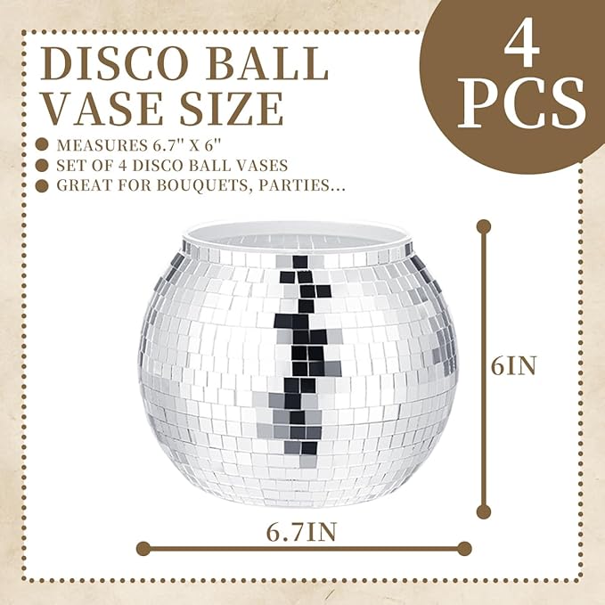 4 Pcs Disco Ball Vases, Plastic Disco Ball Centerpieces 6" X 6.7" Disco Ball - Image 2