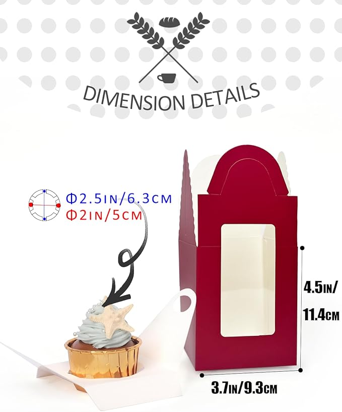 qiqee Wine Cupcake Boxes Individual Cupcake Holders Disposable 50pcs Single - Image 5
