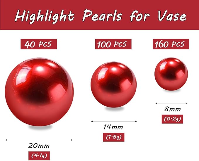 300Pcs Red Polished No Hole Faux Pearl Beads - Image 2