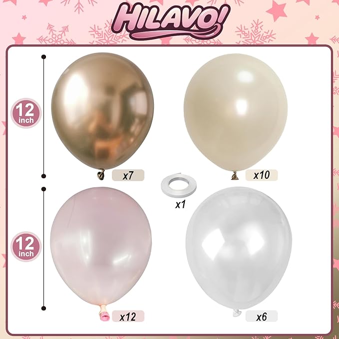 Dusty Pink and Gold Balloon, 12 Inch Double Stuffed Pearl Pastel Blush Pastel - Image 2