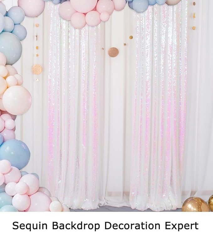 ShinyBeauty Sequin Backdrop 4 Panels White Sequin Curtains Photo Backdrop - Image 7