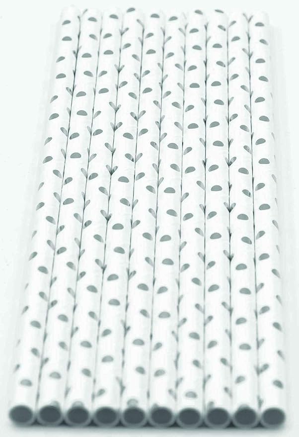 Pack of 150 Silver Polka Dot Foil Biodegradable 4-Ply Paper Drinking Straws - Image 2