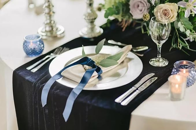 Velvet Table Runner, 10ft Luxurious Wedding Reception Decorations Soft Velvet by BTFHOME