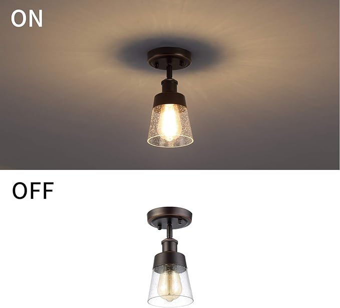 Rustic Glass Flush Mount Light Fixture Mini Clear Seeded Glass Shade Semi Flush - Image 7