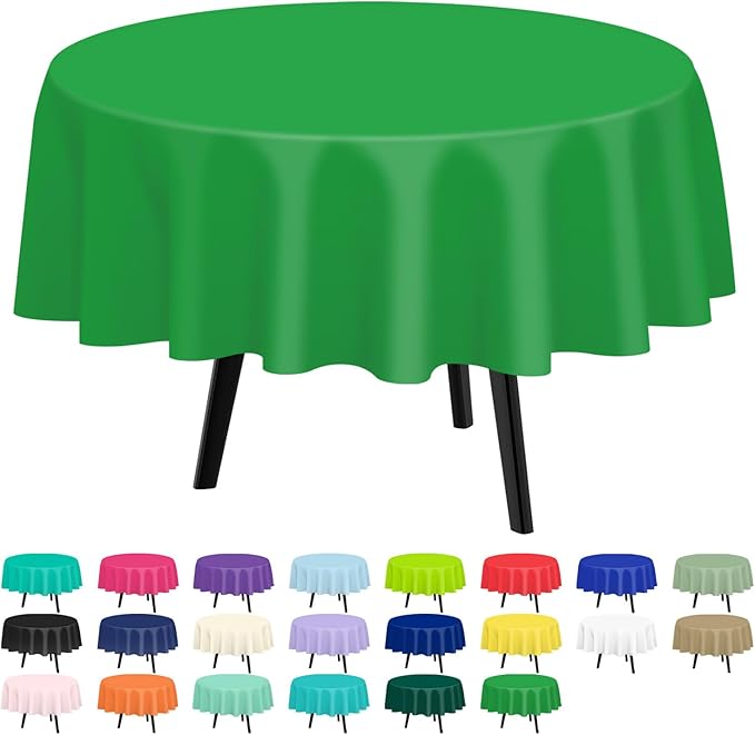 QIKSION Green Round Tablecloth 6 Pack, 84 Inch Plastic Table Cover Disposable by QIKSION