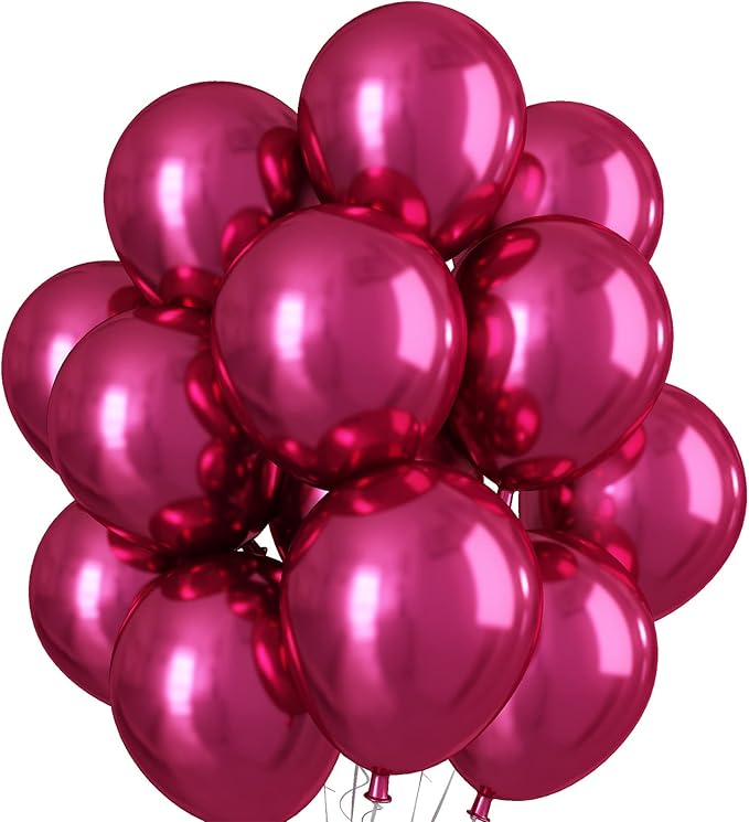 Chrome Hot Pink Balloons 12 Inch, Double-Layered Metallic Hot Pink Balloons by KEPMOV