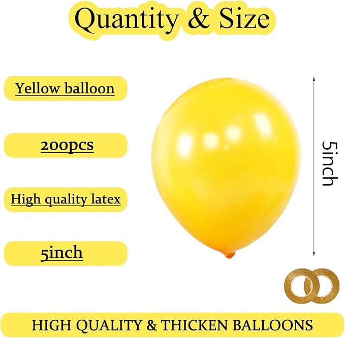 KAWKALSH 200pcs Yellow Balloons 5 Inch, Small Mini Latex Balloons - Image 2