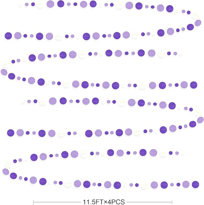 46 Ft Purple and White Circle Dots Garland Lavender Hanging Paper Polka Dot - Image 2
