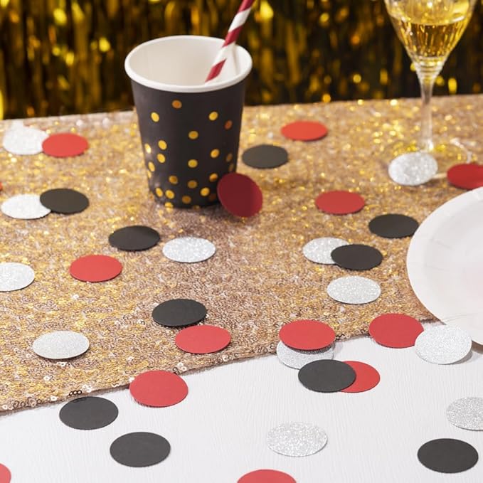 Silver Black and Red Confetti Table Decoration - Image 2