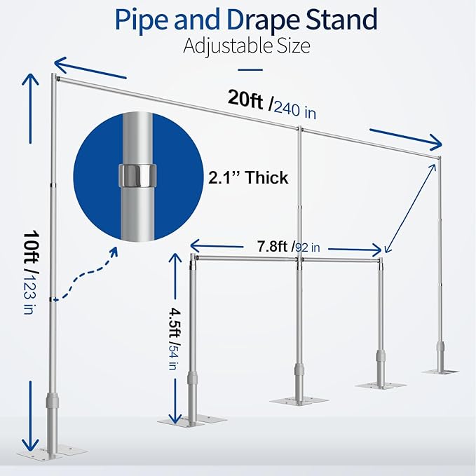 Pipe and Drape Backdrop Stand, 20x10ft Heavy Duty Adjustable Background Frame - Image 2