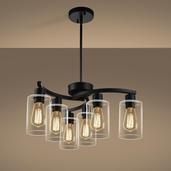 6-Light Modern Farmhouse Black Chandelier, Contemporary Dining Room Light by CNRATYE