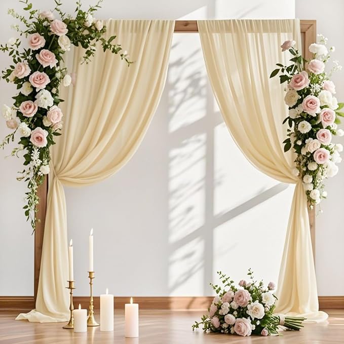 MLMW Wedding Arch Draping Fabric 4 Panels 29" x 20Ft Champagne Sheer Wedding by MLMW