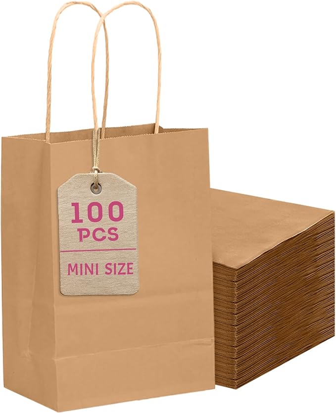 Bakepacker 100 Pcs Brown Mini Paper Gift Bags by Bakepacker