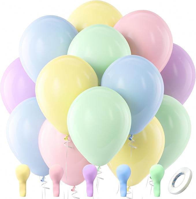 Bezente Pastel Balloons Latex Party Balloons, 100 Pack 12 inch Round Helium by Bezente