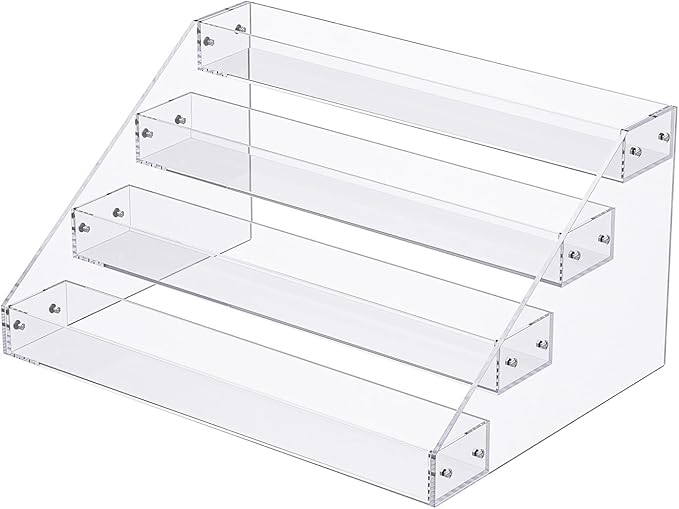 Acrylic Display Risers, 12inch 4 Tier Clear Display Shelf, Perfume organizer by Valiayi