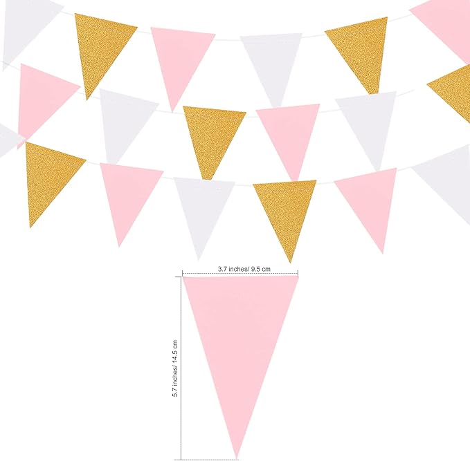 MerryNine Triangle Flag Bunting Banner, 3 Pack 30 Feet Vintage Style Pennant - Image 2