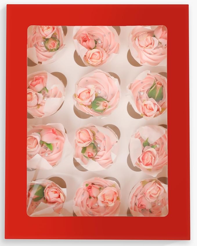 Bakepacker 12 Cupcake Containers 10-Packs Red Cupcake Box Cupcakes Carrier - Image 7