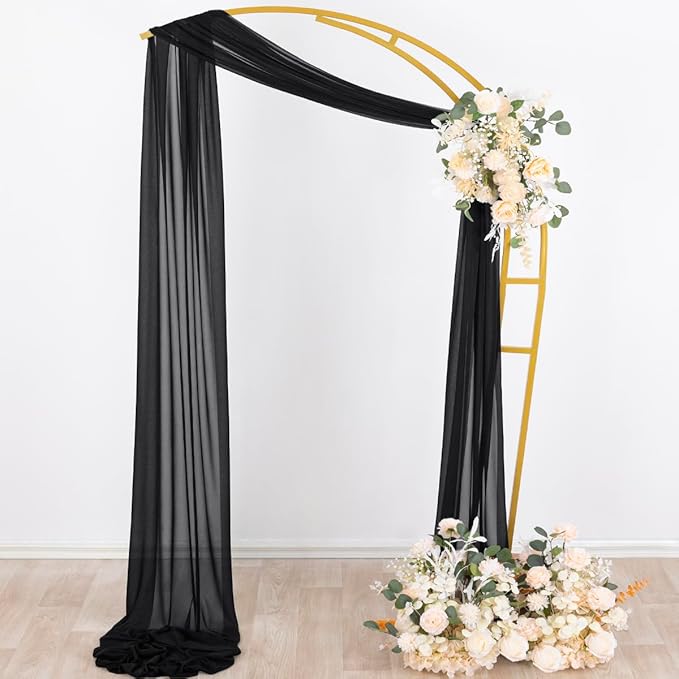Socomi Black Sheer Gothic Wedding Draping Fabric 29" x 20Ft 2 Panel Outdoor - Image 6