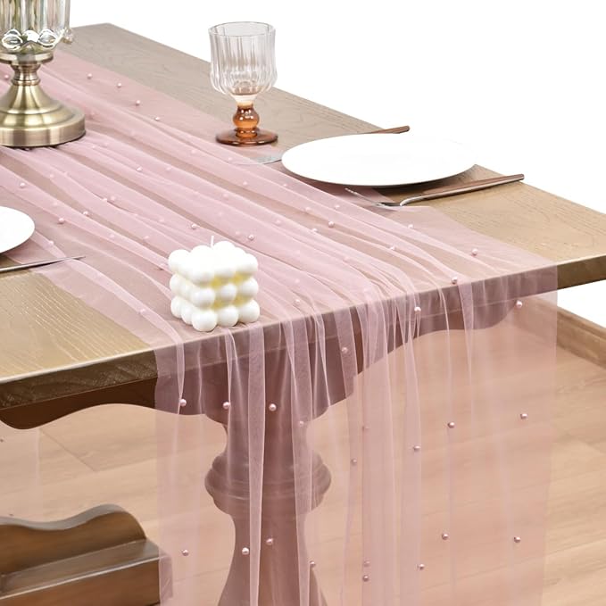 Joanlody Fall Pearl Table Runner 10ft Rustic Boho Tulle Table Runner by Joanlody