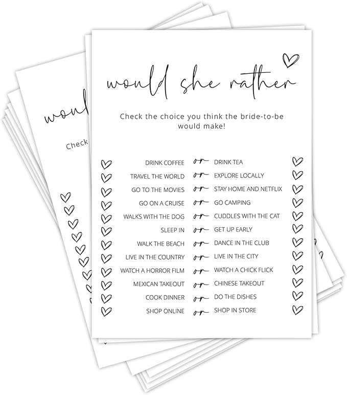 Bridal Shower Games, Would She Rather, Wedding Shower Games by Tsunerrorami