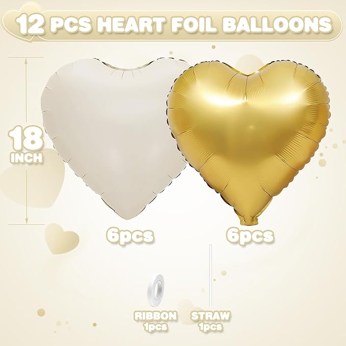 Sand White Gold Heart Balloons - Image 2