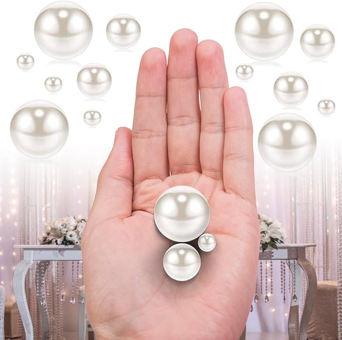 300Pcs White Polished No Hole Faux Pearl Beads - Image 2