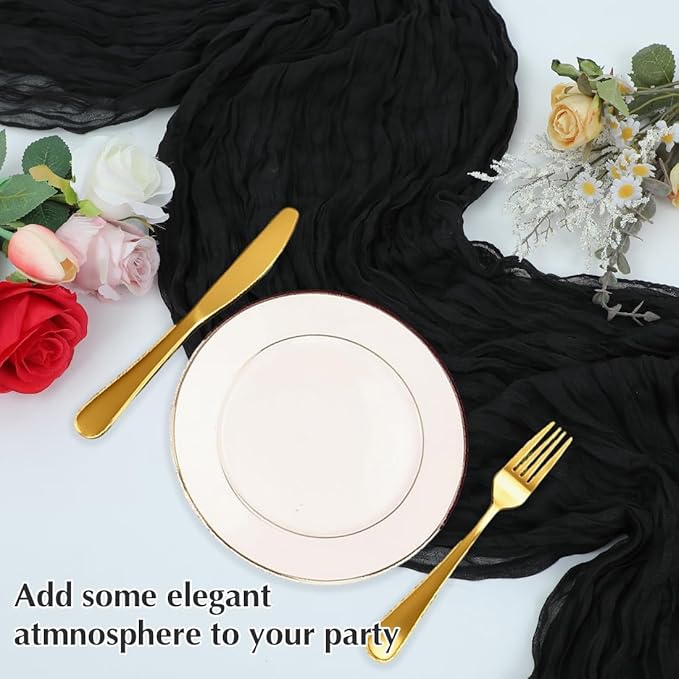 Black Cheesecloth Table Runner -21*120Inch Long Boho Wedding Table Decor - Image 5