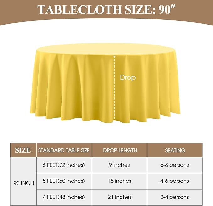 Round Tablecloth 2 Pack 90 Inch Yellow Tablecloths Washable Decorative Linen - Image 2