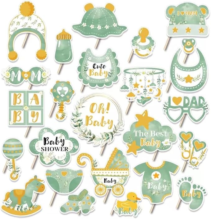 Sage Green Baby Shower Party Photo Booth Props 25PCS Greenery Baby Shower Props by Qiuboluny