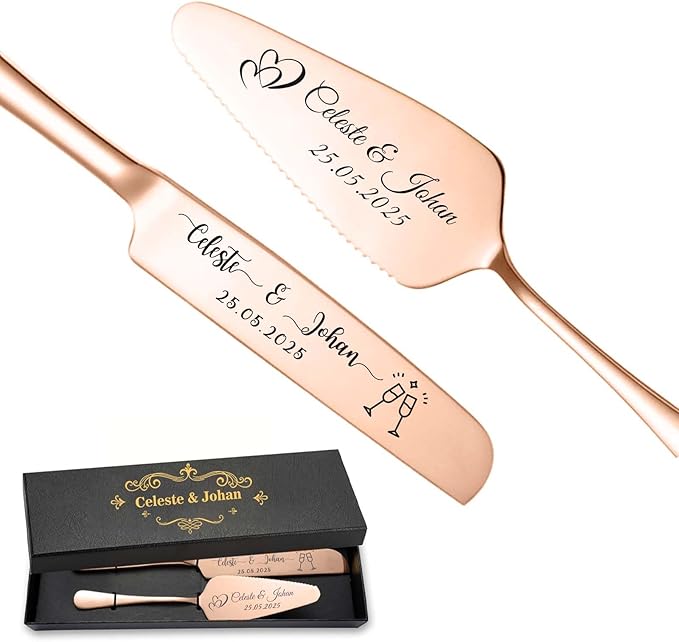 Personalized Wedding Cake Knife and Server Set Stainless Steel Cake Cutter by SEKECHIKU