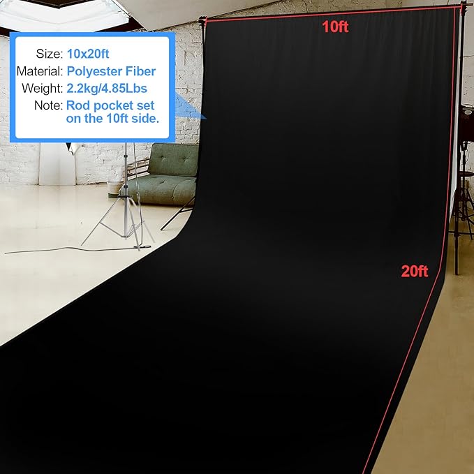 HEMMOTOP Black Backdrop Background, 10x20 ft Black Screen - Image 7