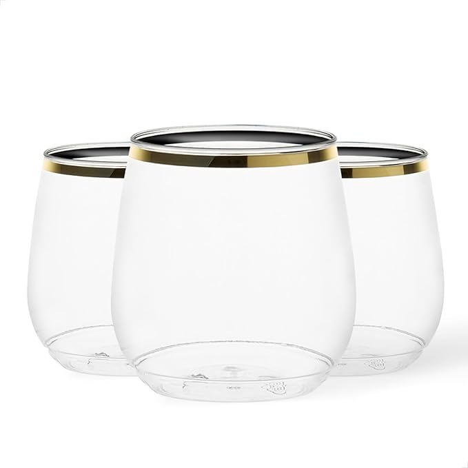 TOSSWARE POP Gold Rim 12oz Vino Jr Set of 12, Recyclable, Unbreakable & Crystal by TOSSWARE