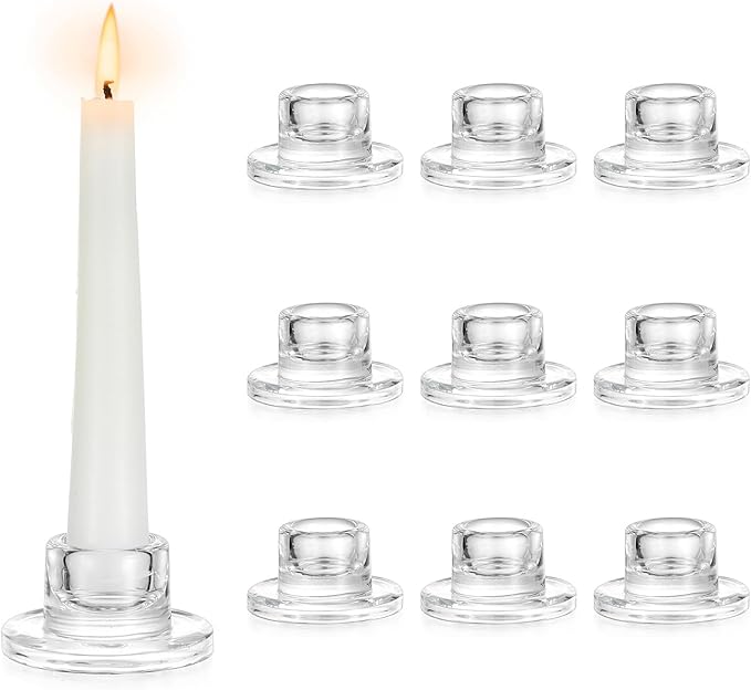 Hewory Glass Taper Candle Holders: 10 PCS Candlestick Holders Clear Short by Hewory