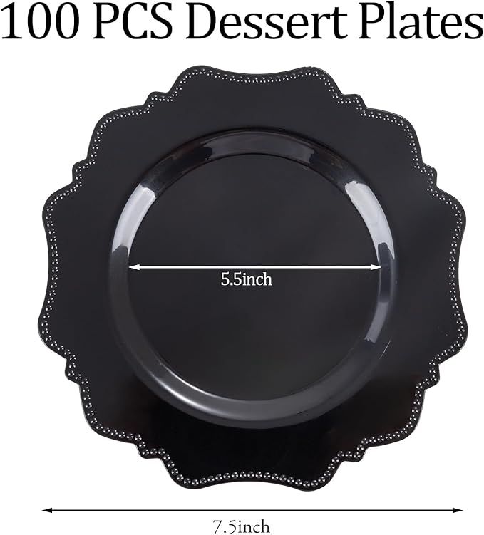 COLOSUS 100pcs Black Plastic Dessert Plates - Image 2