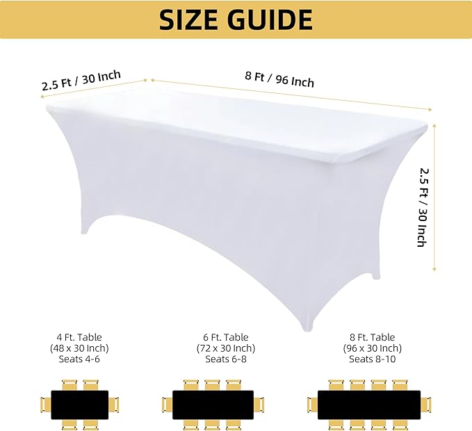10-Pack 8ft White Spandex Table Covers - Image 4