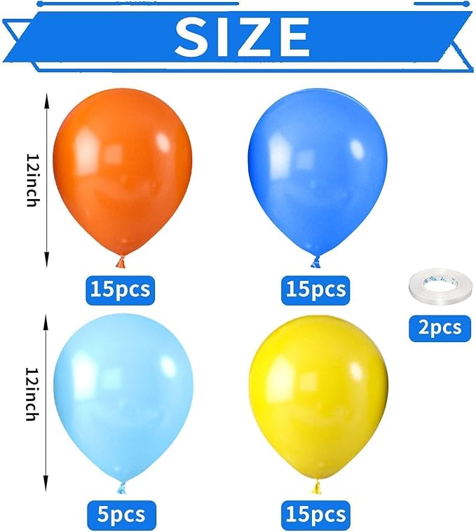 Blue Orange Yellow Balloons, Colorful Birthday Balloons - Image 2