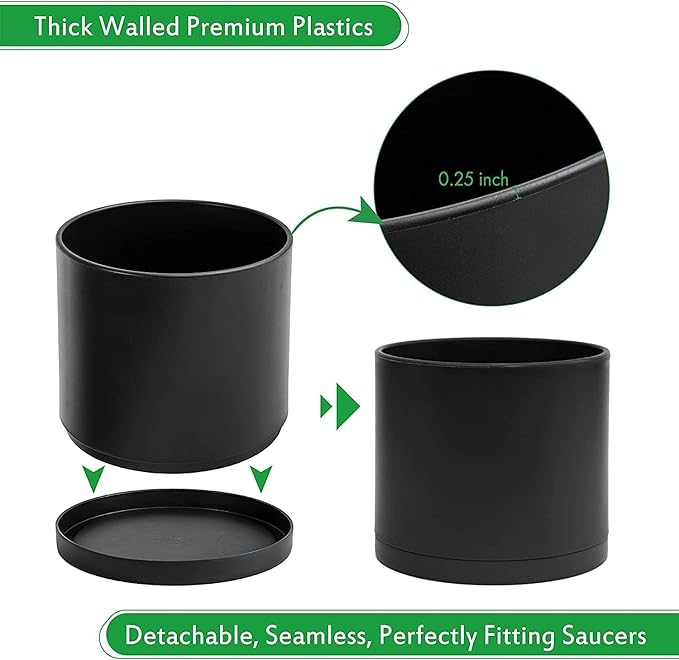 D'vine Dev 2 Pack 8 Inch Modern Plastic Plant Pots, Cylindrical Garden Planters - Image 6