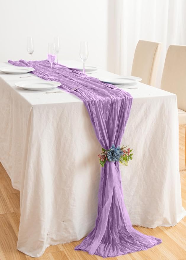 6 Pack Lavender Cheesecloth Table Runner 21x120 Inch Boho Wrinkled Sheer - Image 7