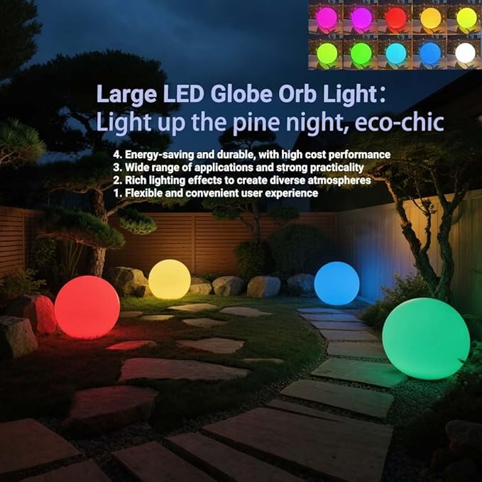 50CM/20-inch Large LED Globe Orb Light, Rechargeable LED Ball Light, Dimmable - Image 2
