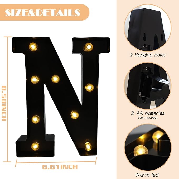 Led Marquee Letters, 8.58 Inch Black Light Up Letters, Small Led Letter Lights - Image 2