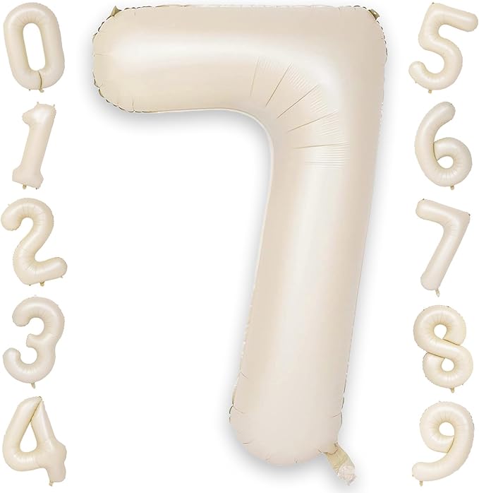40 Inch Cream Number 7 Balloon, Digital 7 Helium Balloon by KAINSY