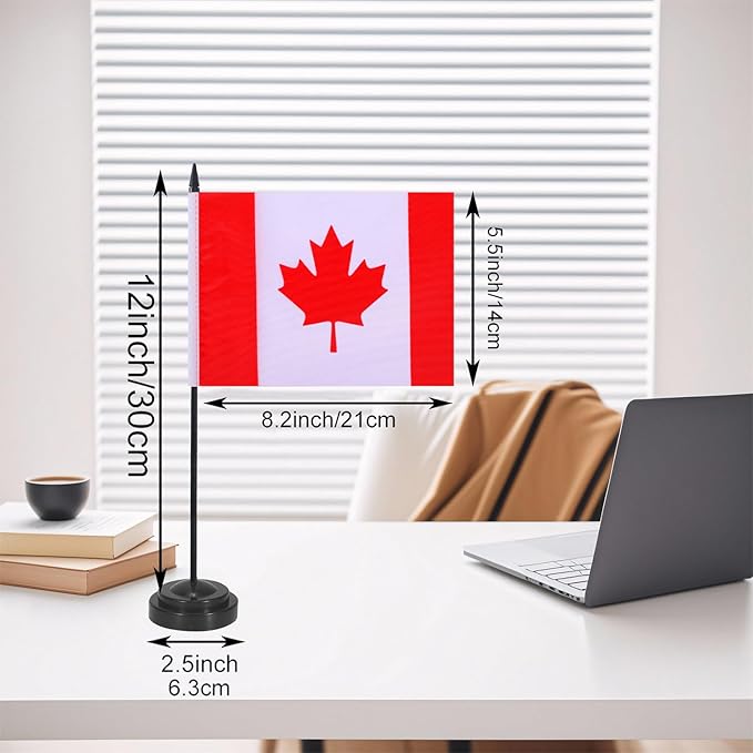 Canada Desk Flag 12" Solid Pole Deluxe Set Canadian Flags Banner Mini Small - Image 2