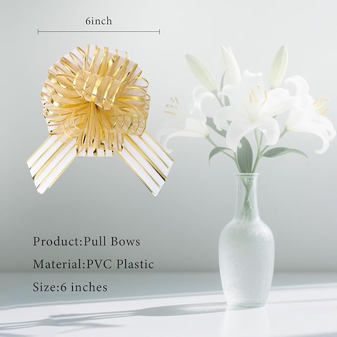 6 Pcs 6 Inch Large Organza Pull Bow Ribbon – Elegant Gift Bows - Image 2