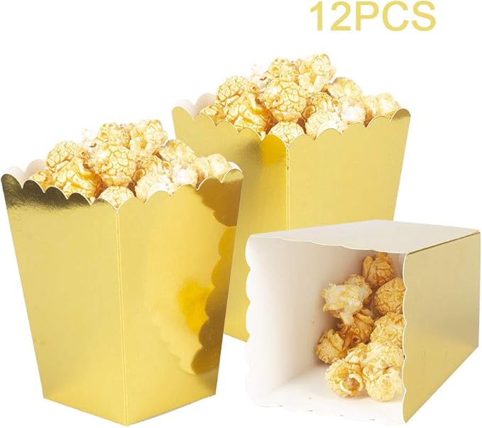 Gold Popcorn Boxes Mini Pack of 12, Paper Popcorn Container - Image 3