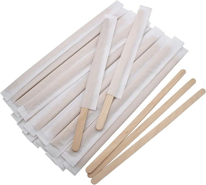 BLUE TOP Individually Paper Wrapped Wooden Coffee Stirrers 4.3 Inch Pack 500 by BLUETOP