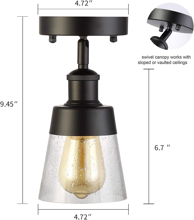 Fivess Lighting Industrial Glass Semi Flush Mount Ceiling Light, 9.45x4.72x4.72 - Image 4