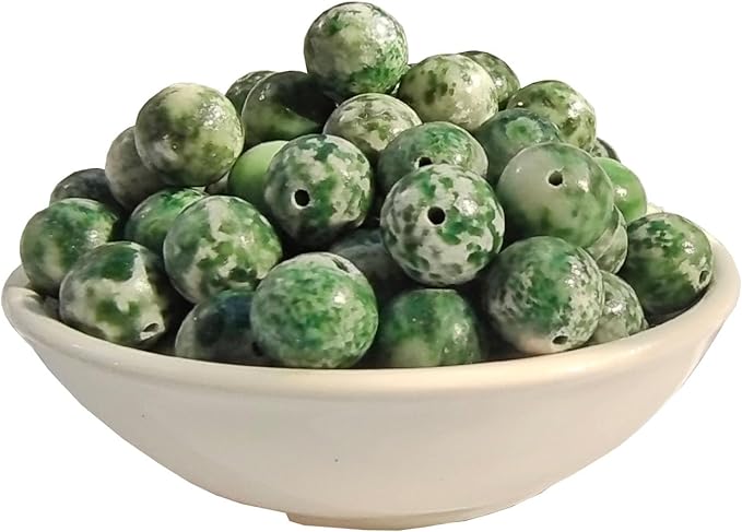 Stone Beads 10mm 60pcs Green Spot Jasper Beads Round Loose Gemstones Beads by ABOKOY