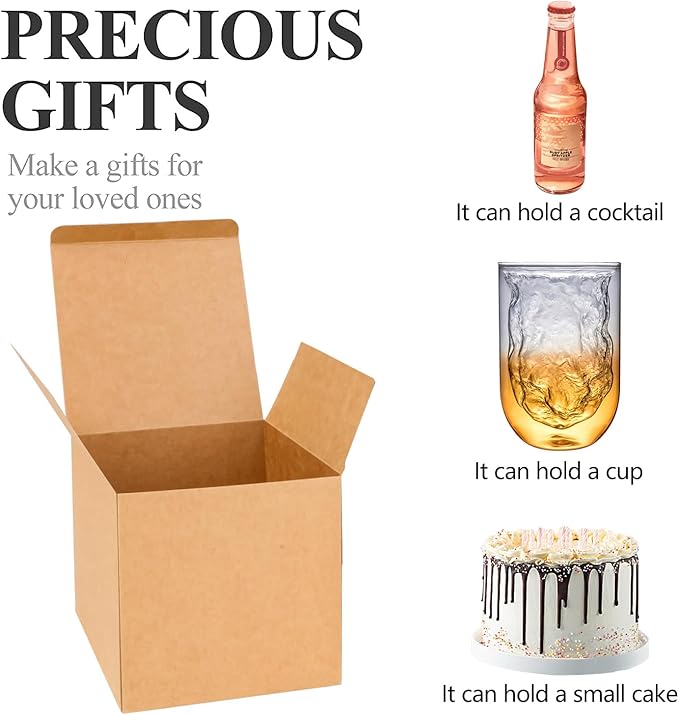 COTOPHER Small Gift Boxes 25 Pack 6x6x6 inches Brown Gift Boxes - Image 2